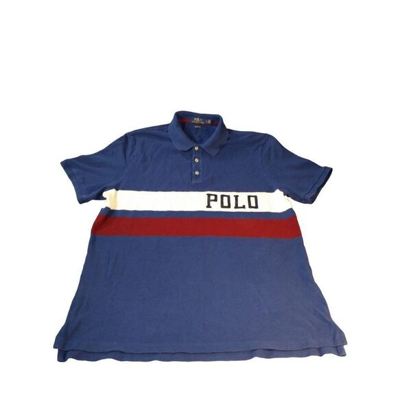 Polo Ralph Lauren Classic Fit Sz L Men Colorblock Polo‎ Red White Blue Preppy - Picture 1 of 7